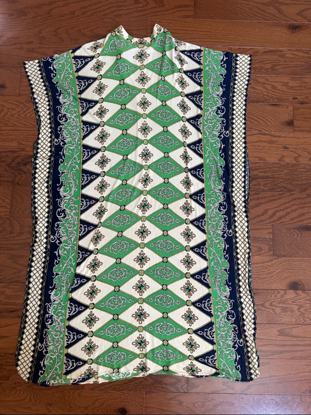 Rare 1960s Vintage Green and Navy Diamond-Print Tunic/Kaftan